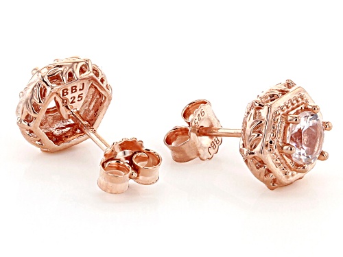 .76CTW ROUND MORGANITE 18K ROSE GOLD OVER STERLING SILVER STUD EARRINGS