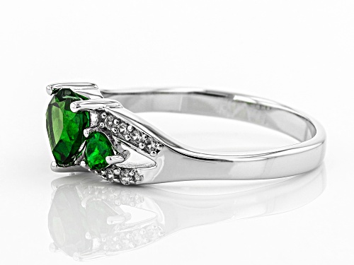 .93ctw Russian Chrome Diopside with .09ctw Round White Zircon Rhodium Over Sterling Silver Ring - Size 8