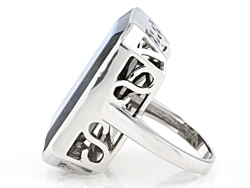28x18mm Emerald Cut Labradorite Rhodium Over Sterling Silver Ring - Size 7