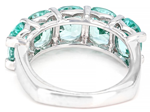 6.38ctw Rectangular Cushion Lab Created Green Spinel Rhodium Over Silver 5-Stone Ring - Size 8