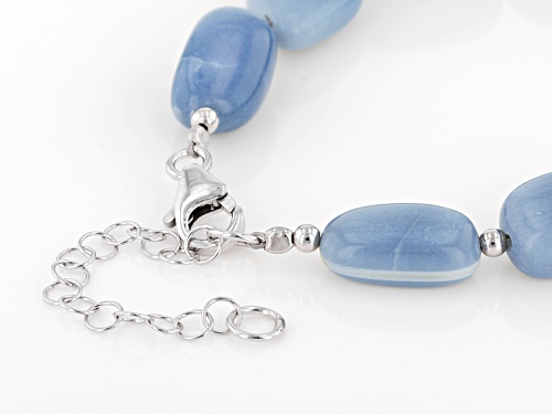 Fancy Mixed Shape Blue Opal Nugget Rhodium Over Sterling Silver Bracelet - Size 8