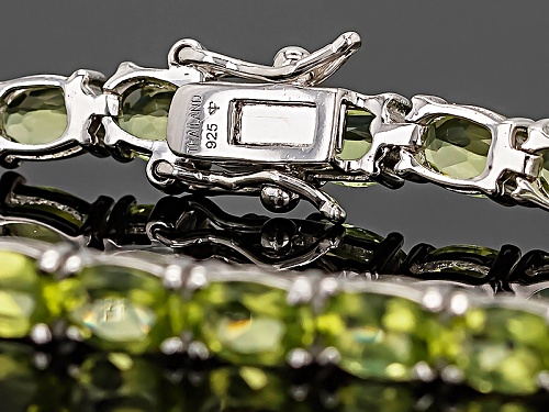 12.14ctw Oval Manchurian Peridot™ Rhodium Over Sterling Silver Tennis Bracelet - Size 8