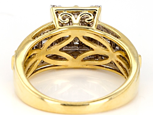 1.00ctw Princess Cut & Round & Baguette White Diamond 10k Yellow Gold Ring. - Size 9