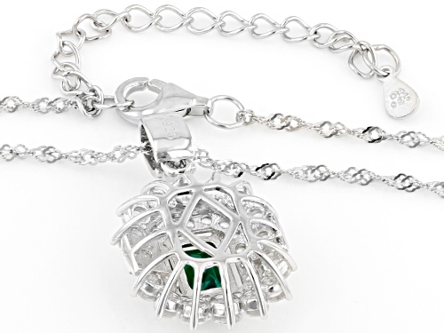 0.70ct Lab Created Emerald With 1.38ctw Lab Created Sapphire Rhodium Over Silver Pendant Chain