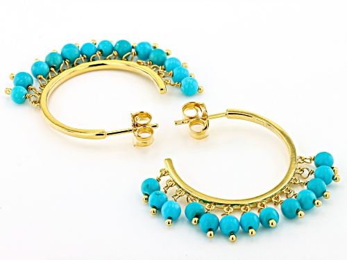 4-4.5mm Round Sleeping Beauty Turquoise 18K Yellow Gold Over Sterling Silver Hoop Earrings