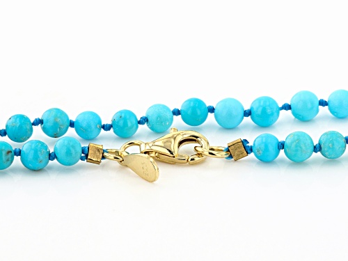 3.5-4mm Round Sleeping Beauty Turquoise 18k Yellow Gold Over Sterling Silver Beaded Necklace - Size 18