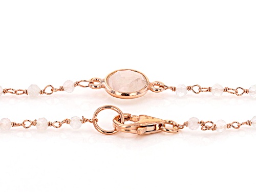 8mm Light Pink And 2mm Round, White Quartz 18K Rose Gold Over Sterling Silver Necklace - Size 36
