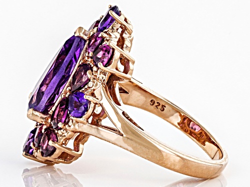 2.78ctw African Amethyst With 1.53ctw Rhodolite 18K Rose Gold over Sterling Silver Ring - Size 7