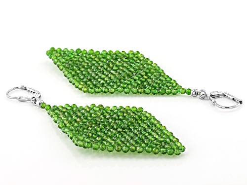 Round Chrome Diopside Rhodium Over Sterling Silver Beaded Earrings