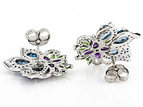 6.01ctw Mixed Shapes Multi-Gem With 0.20ctw White Zircon Rhodium Over Sterling Silver Earrings