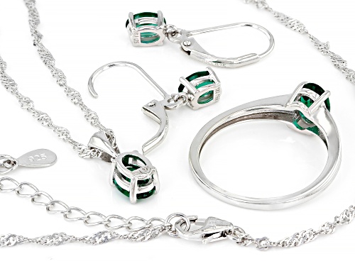 1.91ctw Lab Created Emerald Rhodium Over Sterling Silver Jewelry Set