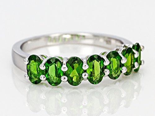 1.48ctw Oval Russian Chrome Diopside Rhodium Over Sterling Silver 7-Stone Ring - Size 9