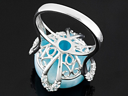 Round Cabochon Larimar With .30ctw Round White Zircon Sterling Silver Ring - Size 8