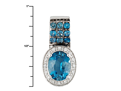 2.25ctw Oval And Round London Blue Topaz With .11ctw Round White Zircon Silver Pendant With Chain