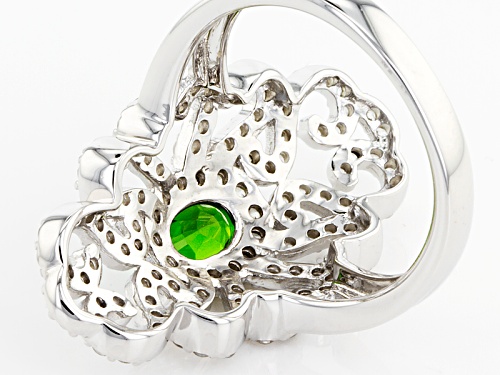 .60ct Oval Russian Chrome Diopside With 1.04ctw Round White Zircon Sterling Silver Ring - Size 5