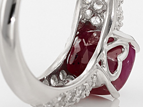 2.55ct Square Cushion Mahaleo® Ruby And .58ctw Round White Zircon Sterling Silver Ring - Size 12