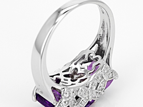 3.03ctw Checkerboard Cut African Amethyst Rhodium Over Sterling Silver Ring - Size 12