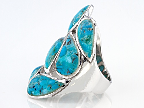 Pear shape turquoise rhodium over sterling silver ring - Size 7