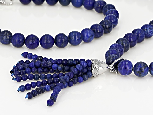 8.5x4.2mm lapis lazuli necklace, bracelet set with 3mm tassel enhancer sterling silver set