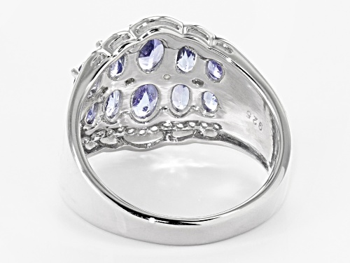2.46ctw oval tanzanite with 0.47ctw round zircon rhodium over sterling silver ring - Size 8