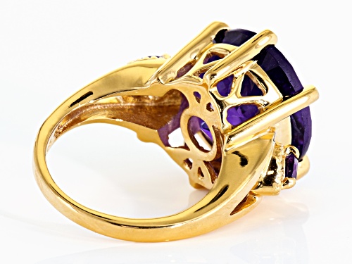 11.90ct round 0.34ct and pear shaped African amethyst 18k gold over sterling silver ring - Size 10