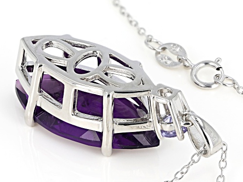 7.65CT MARQUISE AFRICAN AMETHYST & .23CT ROUND TANZANITE RHODIUM OVER SILVER PENDANT W/ CHAIN