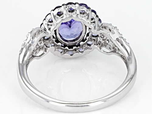 1.62ctw Oval and Round Tanzanite With .14ctw Round White Zircon Rhodium Over Sterling Silver Ring - Size 7