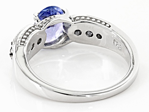 1.28ctw oval and round tanzanite rhodium over sterling silver ring - Size 8