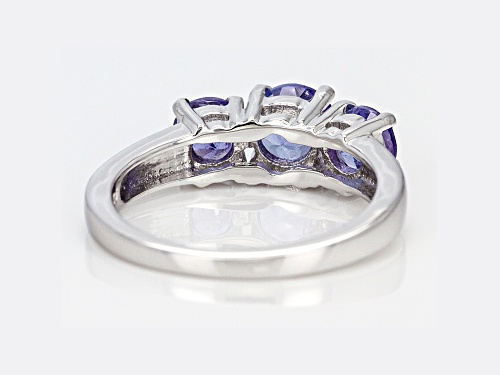 1.65ctw Tanzanite Rhodium Over Sterling Silver 3-Stone Ring - Size 6