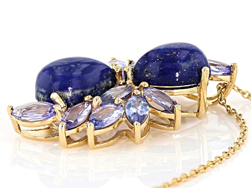 10x7mm Lapis Lazuli With 2.44ctw Tanzanite 18k Yellow Gold Over Sterling Silver Pendant With Chain