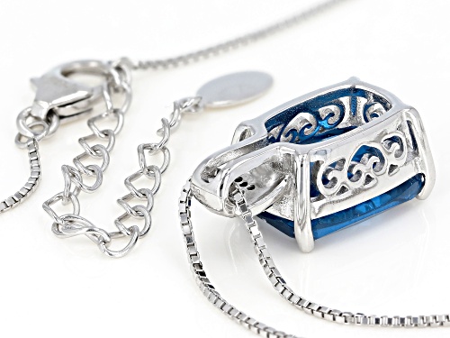 5.73CTW LAB CREATED BLUE SPINEL & .05CTW BLACK SPINEL RHODIUM OVER SILVER PENDANT WITH CHAIN