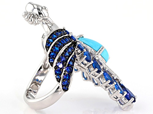 12x8mm Turquoise, 4.71ctw Lab Created Spinel & .36ctw Zircon Rhodium Over Silver Ring - Size 5