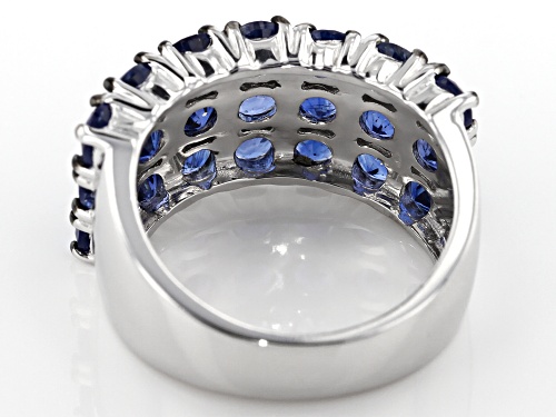 4.34CTW ROUND NEPALESE KYANITE RHODIUM OVER STERLING SILVER RING - Size 10