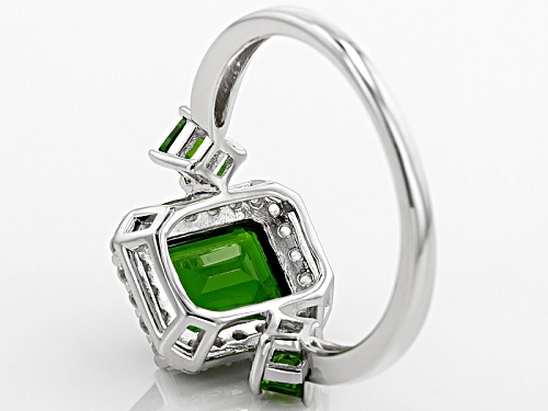 2.71ctw Emerald Cut And Square Russian Chrome Diopside With .54ctw Round White Zircon Silver Ring - Size 11