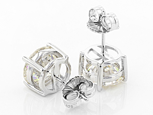 7.34ctw Round Strontium Titanate Solitaire Rhodium Over Sterling Silver Stud Earrings