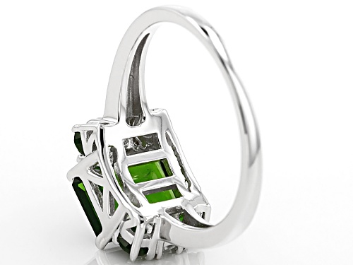 2.80ctw Emerald Cut And Round Russian Chrome Diopside And .21ctw White Zircon Silver Ring - Size 11