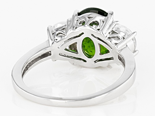 2.50ct Oval Russian Chrome Diopside With 1.31ctw Crescent Shape White Zircon Sterling Silver Ring - Size 12