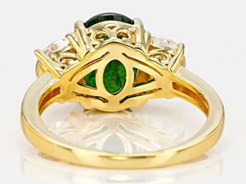 2.65CT OVAL RUSSIAN CHROME DIOPSIDE WITH 1.31CTW ZIRCON 18K YELLOW GOLD OVER STERLING SILVER RING - Size 9