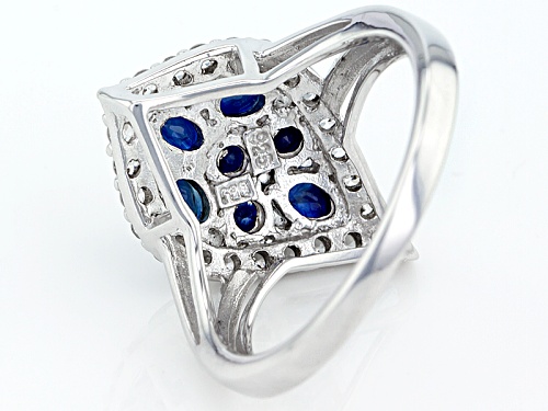 1.23ctw Oval And Round Blue Kanchanaburi Sapphire With .47ctw Round White Zircon Silver Ring - Size 12