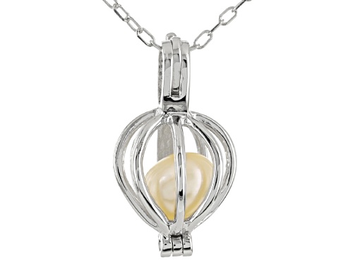 Wish® Pearl 5-6mm Cultured Freshwater Pearl Rhodium Over Silver Cage Pendant With Chain