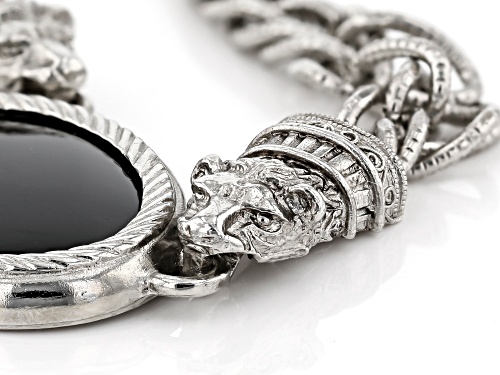 1928 Jewelry® Oval Black Crystal Silver-Tone Lion Necklace - Size 17