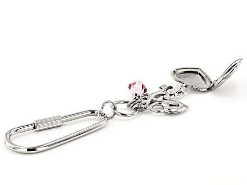 1928 Jewelry® Round Rose Crystal Silver-Tone Locket Key Chain