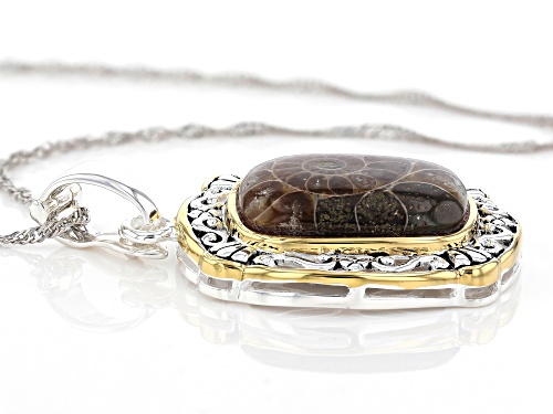 20x14mm Ammonite Shell Rhodium & 18k Yellow Gold Over Silver Two-Tone Enhancer With Chain