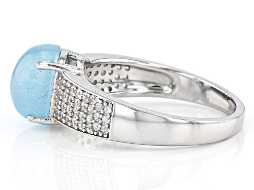 9x7 Oval Cabochon Dreamy Aquamarine With 0.42ctw Zircon Rhodium Over Sterling Silver Ring - Size 11
