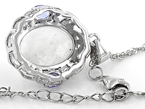 16x12mm Oval Rainbow Moonstone With 0.68ctw Oval Tanzanite Rhodium Over Silver Pendant With Chain