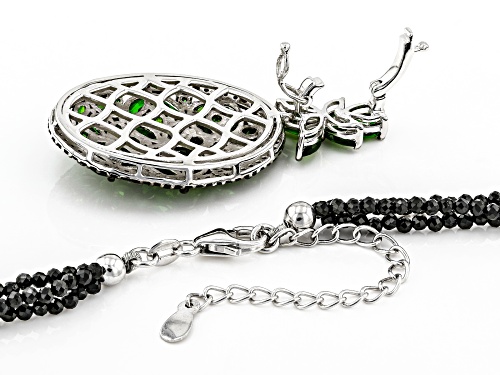 7.76ctw Russian Chrome Diopside & Spinel Rhodium Over Silver Enhancer With Bead Strand Necklace