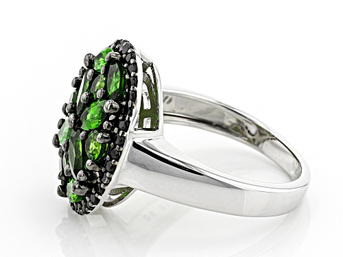 2.15ctw Chrome Diopside with .47ctw Black Spinel Rhodium Over Sterling Silver Ring - Size 8
