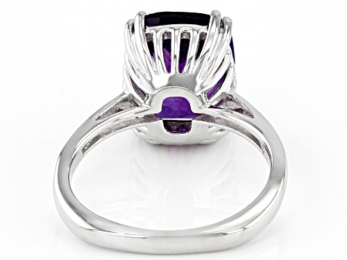 4.05ct Cushion Checkerboard Cut African Amethyst Rhodium Over Sterling Silver Solitaire Ring - Size 7