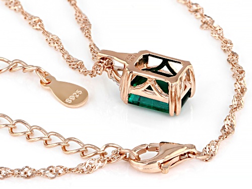 1.32ct Octagonal Lab Emerald And 0.12ctw White Zircon 18K Rose Gold Over Silver Pendant With Chain
