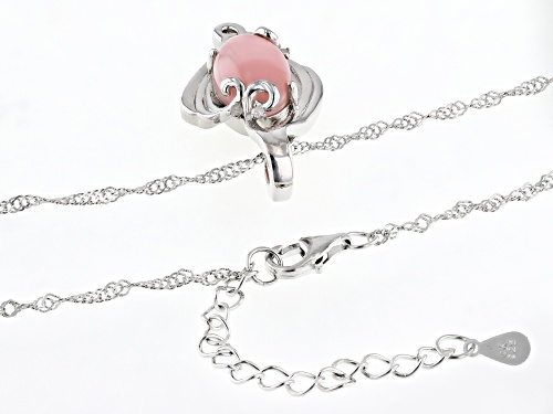 12x8mm Pink Opal With 0.03ctw White Diamond Accent Rhodium Over Sterling Silver Pendant With Chain